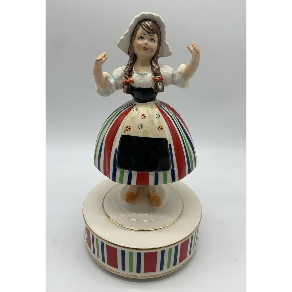 Vtg Schmid Dutch Girl Musical Figurine Tip To Through The Tulips Plays Crazing